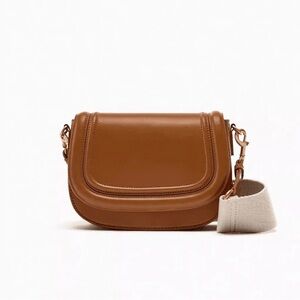 Zara Elegant Tan Leather Crossbody Bag